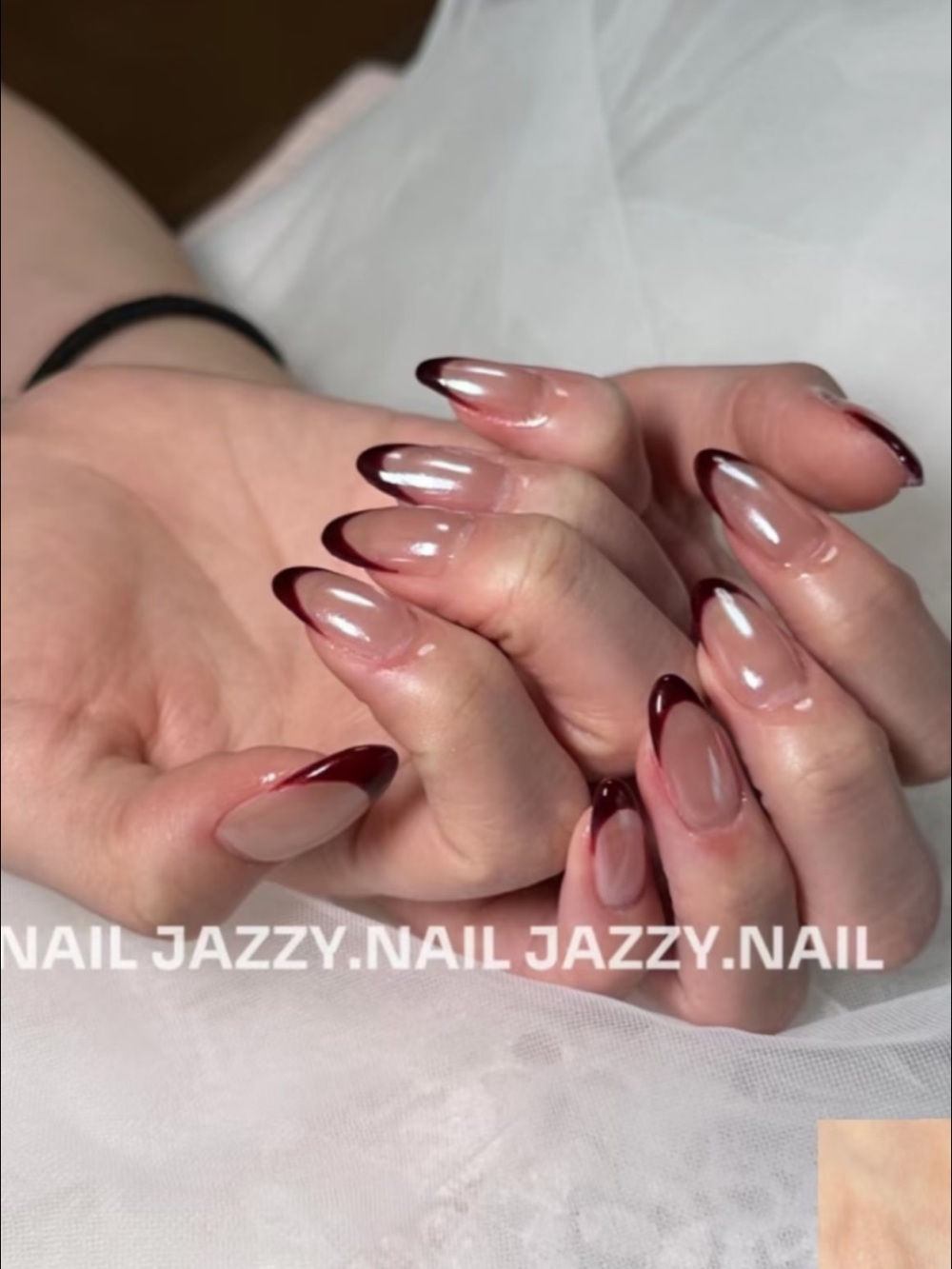 Hand made Burgundy French Tip Gel Nail Set